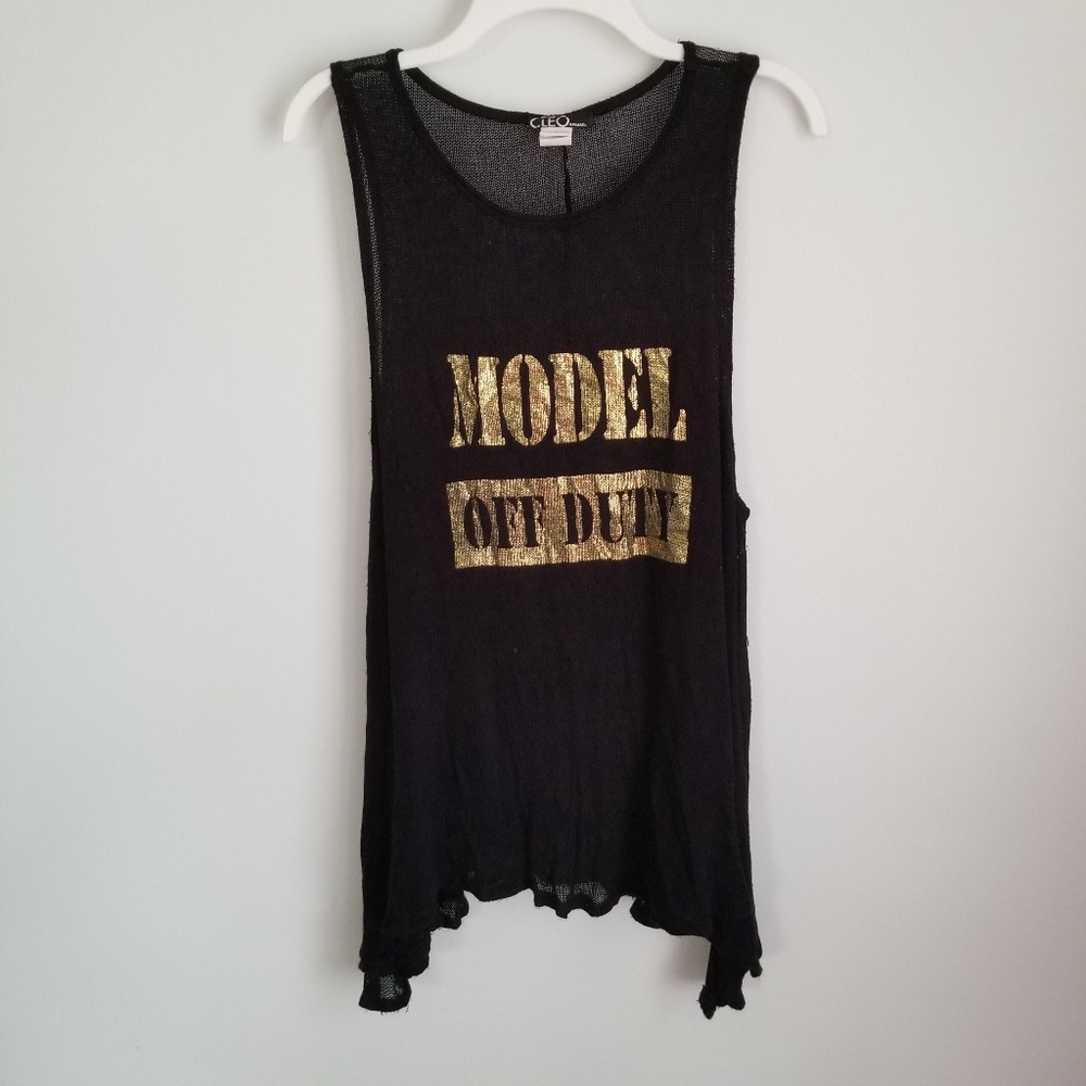 CLEO Tank Top Model Off Duty Knit Sheer Mesh Tunic Beach Swim Gold Cute 1X XL X